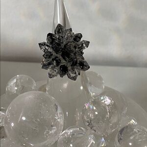 Herkimer Black & White Crystal Cluster Ring | Energy Healer Quartz
